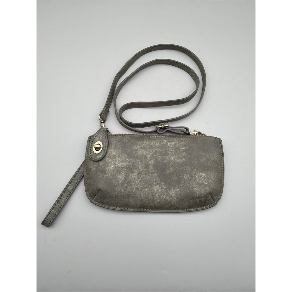 Joy Susan Crossbody Purse Wristlet Clutch Vegan Faux Leather Pewter EUC